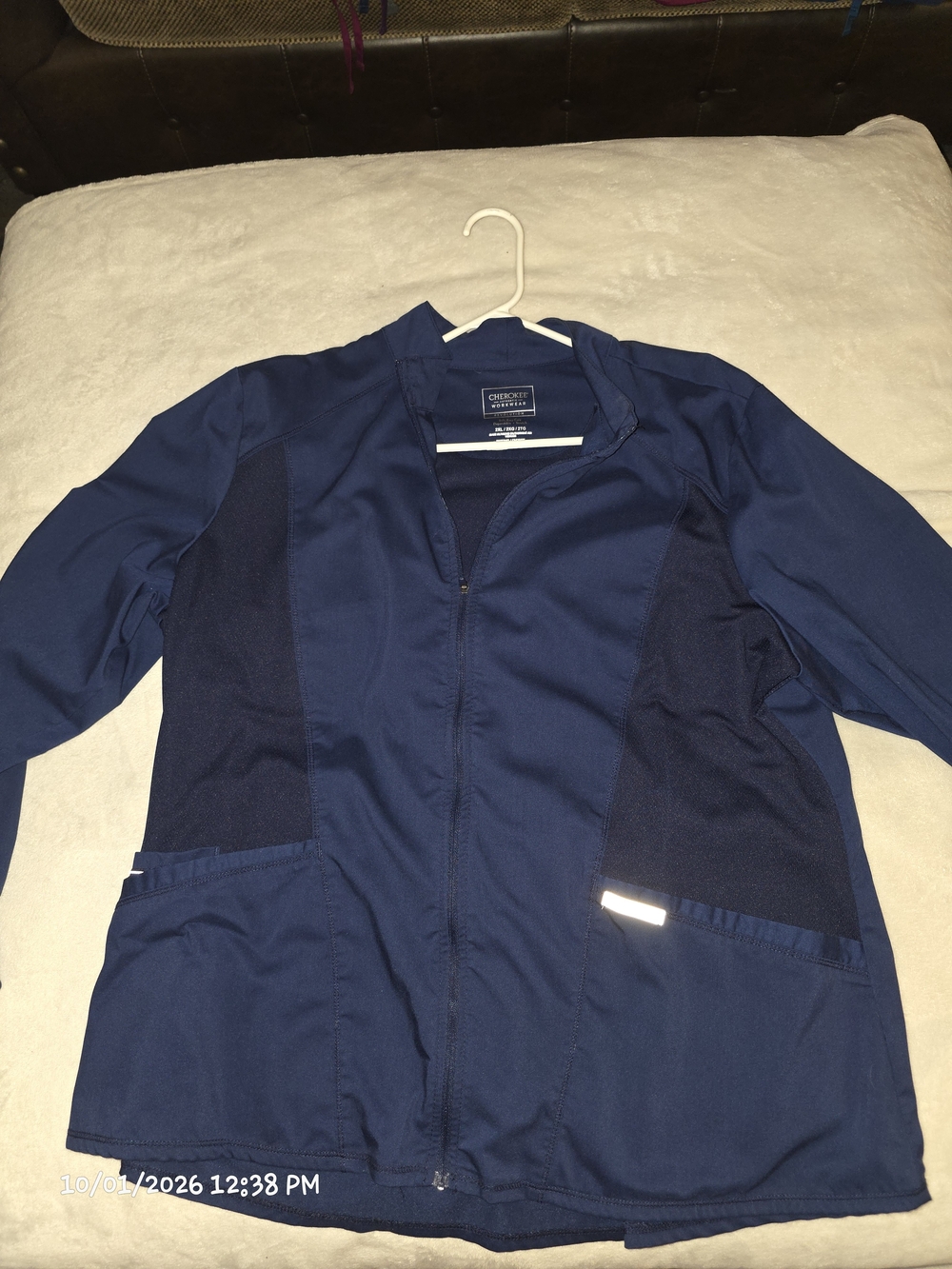 Cherokee Workwear Revolution Scrub Jacket Women 2XL Navy Full Zip Solid